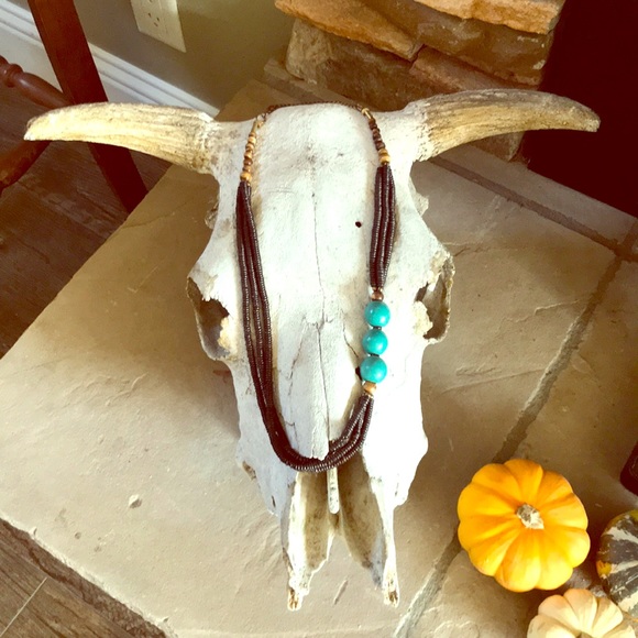 Wood & Metal Turquoise Necklace 💙🌵💙 - Picture 1 of 5